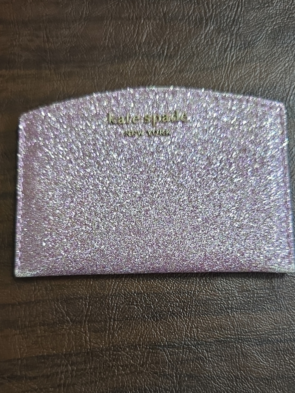 kate spade Glitter Card Case - Lavender Pink with Gold Logo